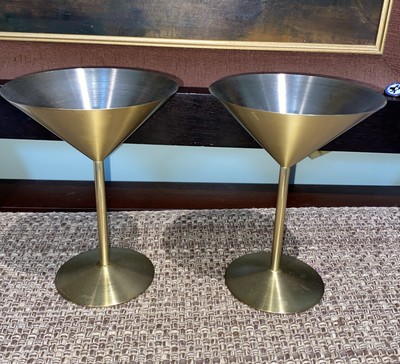 Set Of 2 Brushed Stainless Steel Martini Drink Party Celebration Glasses 6.7 X5 