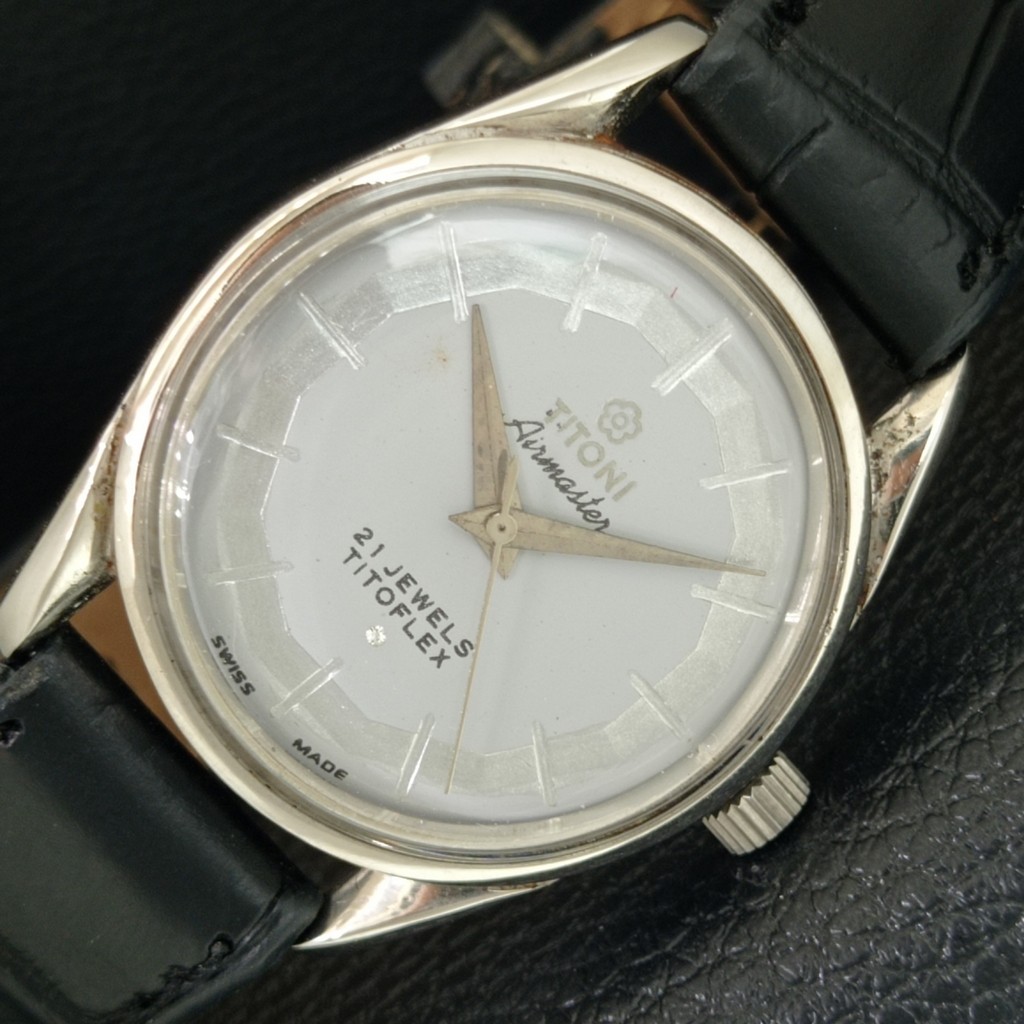 TITOFLEX GREY VINTAGE TITONI MENS AIRMASTER WATCH SWISS a703207-1 HAND-WINDING - vintagewatches.pk