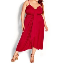 City Chic Drapey Love Dress In Love Red SZ 14 NWT 