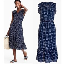 J. Crew Dragonfly Flutter Sleeve Ruffle A-Line Midi Dress Novelty Navy Medium