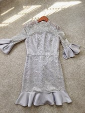 Chi chi London Petite flippy hem mini dress in gray and cream