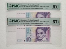 Ro292a BRD-36a / Pick 38a, 2 x 10 DM 1989, GEM UNC, PMG 67 EPQ KN fortlaufend