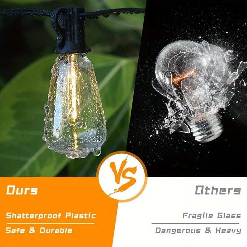 Cadena de luces LED exteriores de 100 pies ST38 Edison bombillas colgantes jardín impermeable cálido Foto 3 de 4