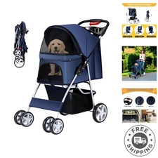 Stylish 4-Wheel Pet Stroller for Medium & Small Dogs - Breathable Mesh Design