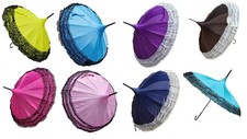 Ruffled Parasol Frilly Pagoda Umbrella lace trimmed Prissy Lady Sissy Brolly new