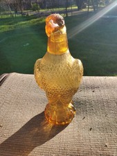 Amber Glass Eagle Decanter Bottle Vintage with Shot Glass Head