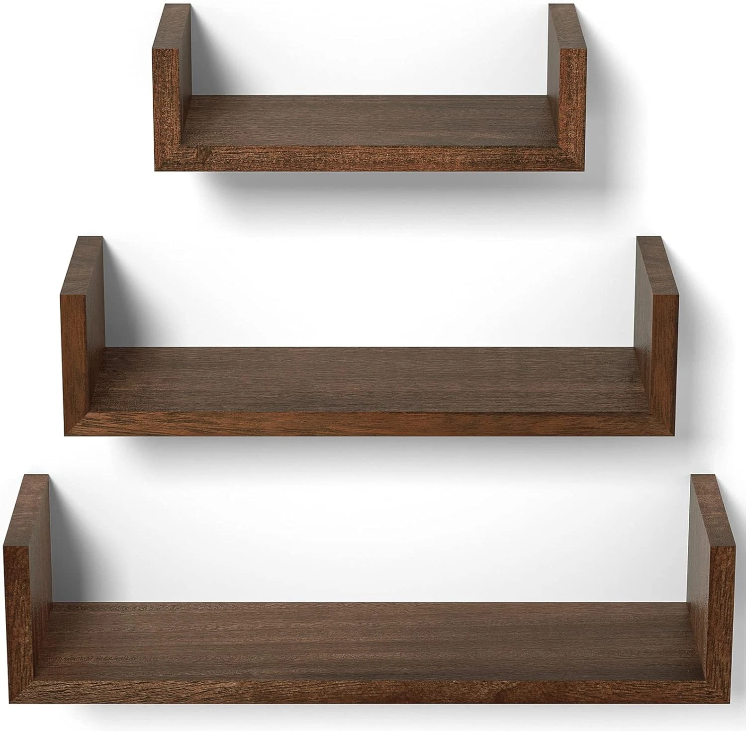 Floating Shelves Wall Mounted Solid Wood Wall Shelves Set of 3 Dark Brown…