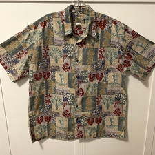 VTG Two Palms Hawaiian Shirt Mens L 100 Cotton Patchwork Floral Made in Hawaii