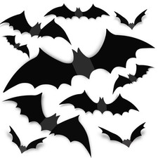 120Pcs 3D Bats Halloween Decorations Wall Decor Realistic PVC Bat Black