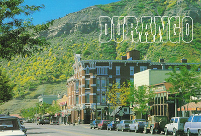 Postcard Mountain Landscape Mid Century Automobiles Main Street Durango Colorado
