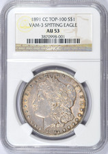 1891-CC MORGAN SILVER DOLLAR NGC AU53 VAM-3 SPITTING EAGLE