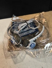 ORIGINAL VINTAGE PAN AM AIRLINES HEADSET HEADPHONES WITH BLUE LOGO IN CLEAR BAG