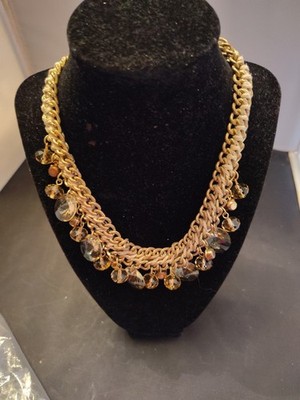 LOFT Grey Silver Tone Necklace Crystals Braided Chain