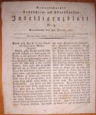 Lobenstein-Ebersdorf 8.1.1820 Zeitung Biedermeier