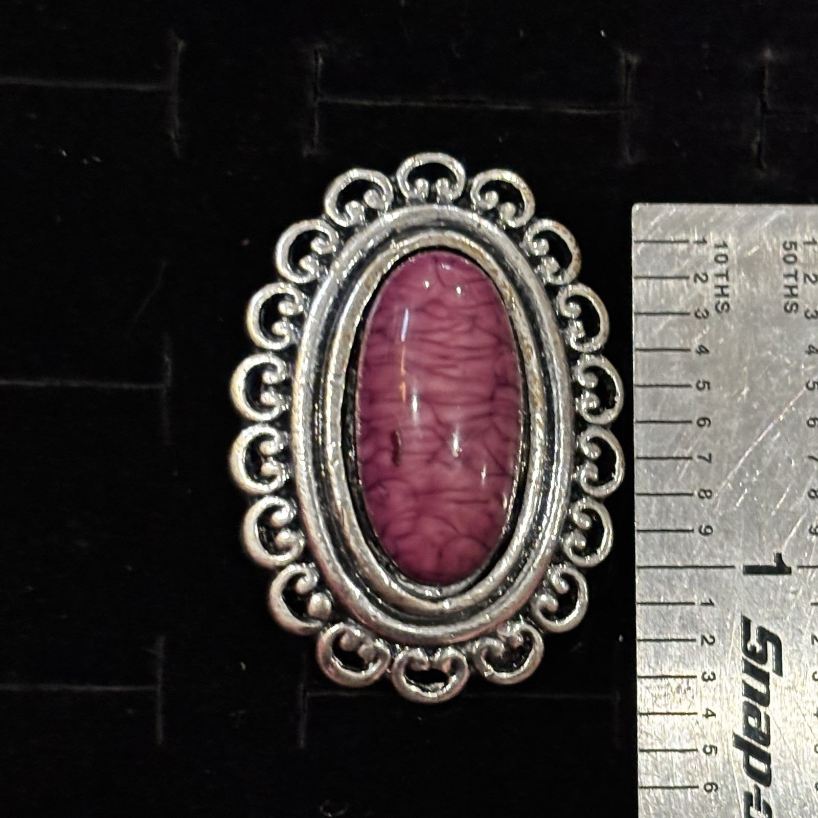 Adjustable Silver Tone Statement Ring Oval Purple… - image 3