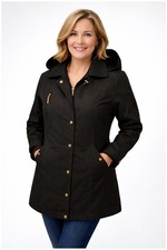 Women's Waterproof Hooded Parka Jacket with Zip Pockets Stylish Raincoat 10-24
