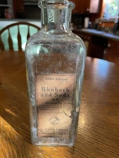 Vintage Clear Upjohn Co Kalamazoo MI Rhubarb and Soda Bottle