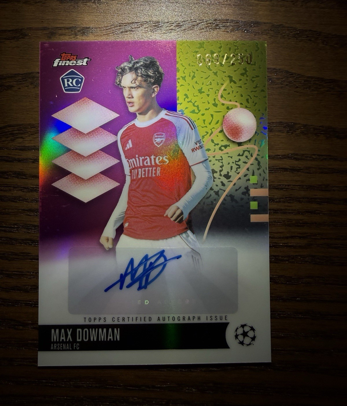 Topps Finest 2025/26 Max Dowman Arsenal RC Auto /250 BA-MD