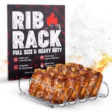 Rib Rack for Smoking & Grilling, Holds up to 4 Full Racks of Ribs, Foldable D...