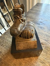 gold HOCKEY trophy resin award skate and glove PDU Marble Onyx Base