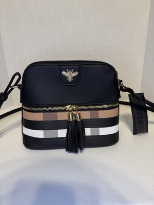 Deluxity Los Angeles Black and Tan 100% Vegan Crossbody Purse Brand W/Bee NWT