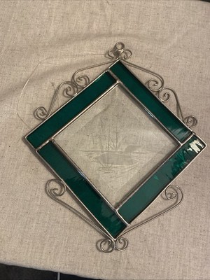 Vintage Slag Glass Etched Loon Window Hanging 9 1/4   Sun Catcher Stain Glass
