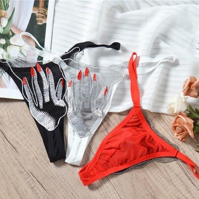 Herren G-String Transparent T-Back Mesh Stickerei Spitzenborte Atmungsaktiver St