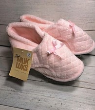 MUK LUKS Women's Micro Chenille Adjustable Bootie Slippers Pink Womens Small 5-6