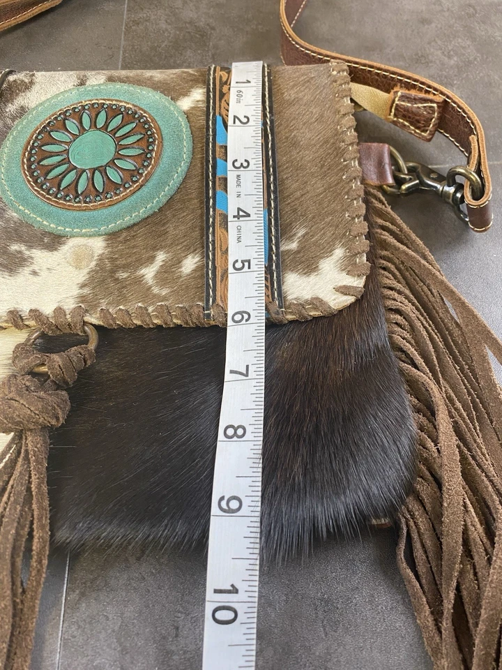 Myra Bag Western Cowhide Crossbody Purse with Fringe & Turquois Dream Catcher - Image 4 of 4