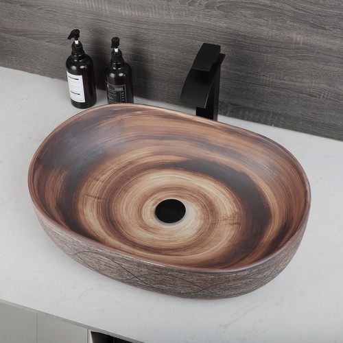 Bathroom Ceramic Vessel Sink Oval Basin Bowl Sinks Combo Black Faucet Drain Set - Picture 4 of 11