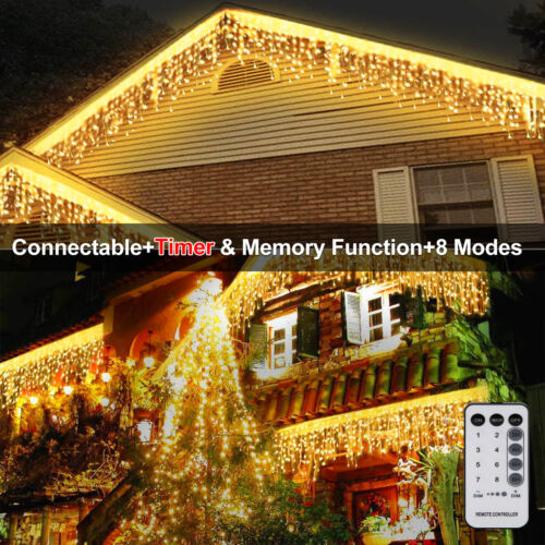 13-130ft LED Indoor Outdoor Fairy Curtain Icicle Light Wedding String Xmas Party