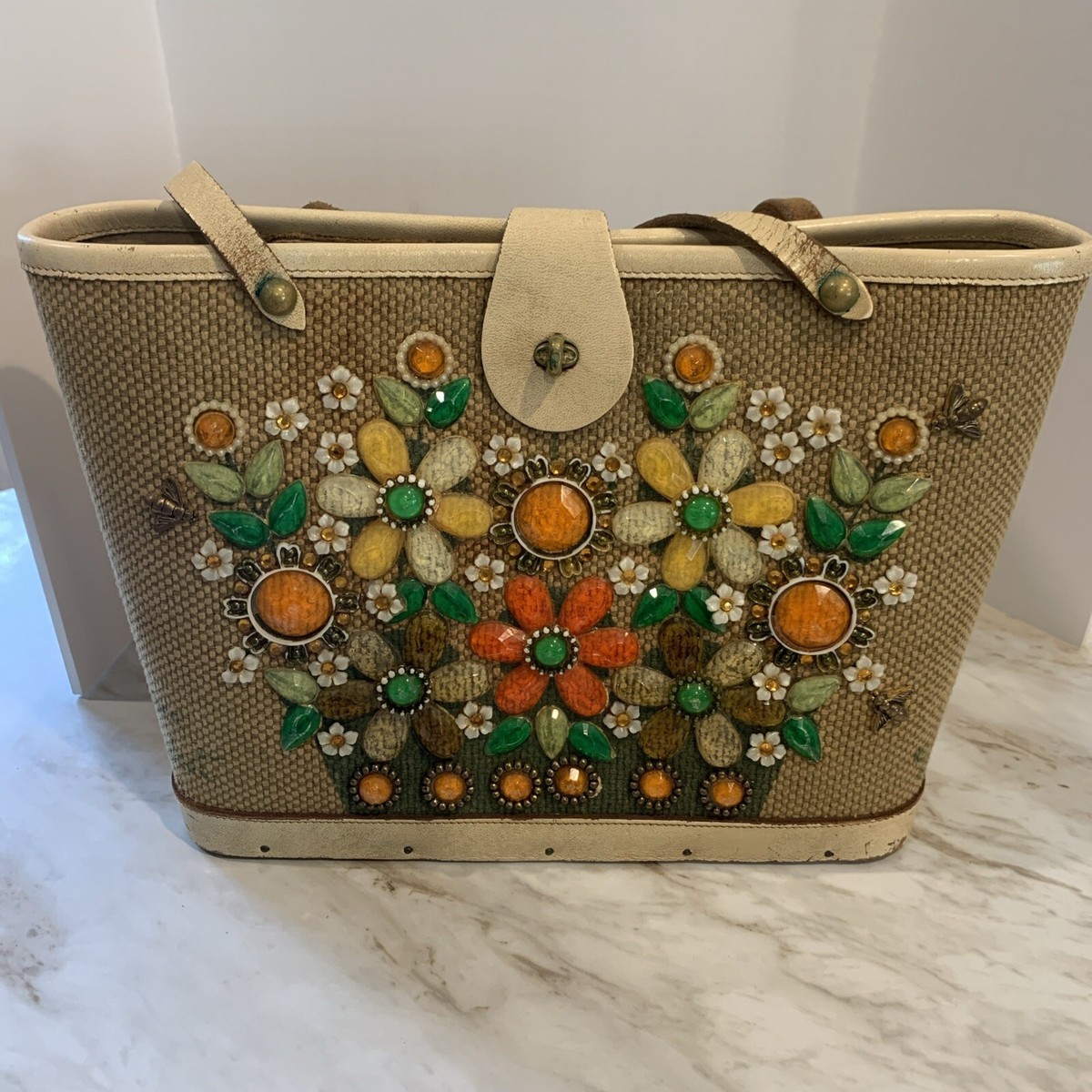 Vintage Enid Collin Purse Handbag Flower Basket Canvas | eBay
