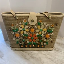 Vintage Enid Collin Purse Handbag Flower Basket Canvas