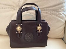 GIANNI VERSACE SUNBURST BROWN PEBBLE LEATHER MINI HANDBAG