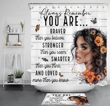 Inspirational Floral African Black Girl Shower Curtain Set for Bathroom Decor