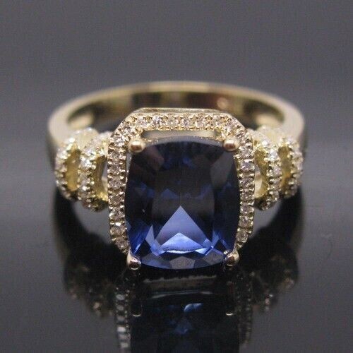 1.80 Carat Natural Blue Tanzanite Diamond Ring In 14KT Yellow Gold - Picture 2 of 8