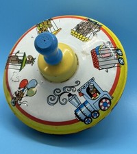 Ohio Art Vintage Metal Circus Train Themed Spinning Top Toy Made in USA Blue