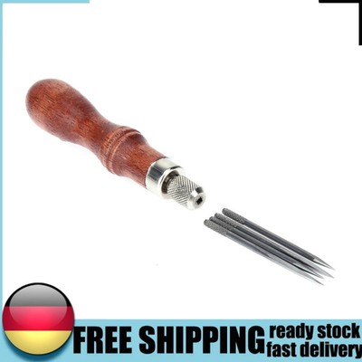 4 in 1 Scratch Awl with Hardwood Handle Steel Pin Punching for DIY Leather Craft