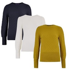 M&S Diamond Texture Knit Jumper Puff Sleeve Deep Cuff