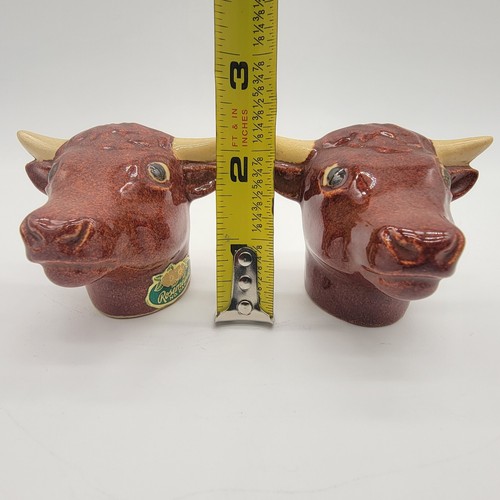 ROSEMEADE NORTH DAKOTA POTTERY BULL BULLS OX HEAD SALT & PEPPER SHAKERS - Picture 8 of 9