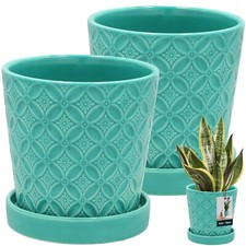 KOTARBAU® 2 Skt. Pflanzentopf mit Untersetzer ⌀13cm Glasierte Keramik Blumentopf