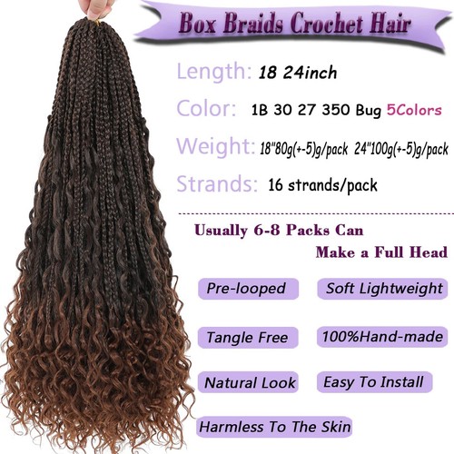 1-6 Packs Box Braids Crochet Hair 18 24 Inch Braids Hair Goddess Hair for Women - Picture 2 of 16