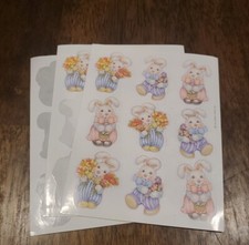 Vintage 1980s Easter Sticker Sheets Hallmark Easter Bunnies w Flowers 17 Pcs