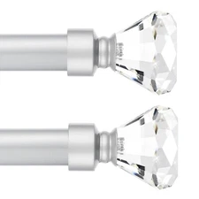 Knobelite 2 Pack 1-Inch Diameter Single Window Treatment Curtain Rod, Crystal...