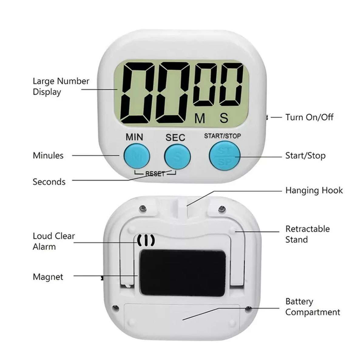1-5pcs LCD Digital Kitchen Cooking Timer Count Down Up Clock Loud Alarm Magnetic