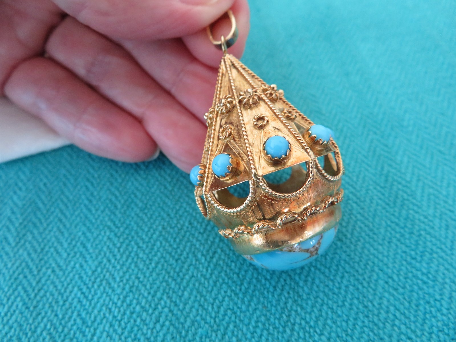 ANTIQUE 18K SOLID GOLD EUROPEAN TURQUOISE 2" LONG PEN… Gem