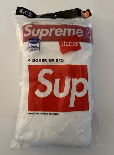 SUPREME/ HANES BOXER BRIEFS FULL PACK OF 4 BRAND NEW SEALED WHITE SIZE MEDIUM - Picture 3 of 15