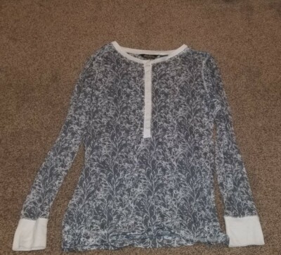 Junior Girls Large Half Button Up Winter Gray Eddie Bauer Brand Thin Long Sleeve