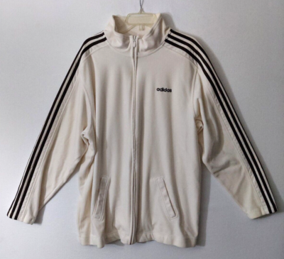 ウェア Addidas ivory strpped jacket Adidas Jacket Mens XL Full Zip Track Activewear Ivory Three Stripe