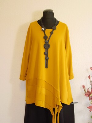 Moonshine Mode° Asymmetrisches Shirt Tunika Baumwolle  ~ Senf ~ 1 - 2 - 3